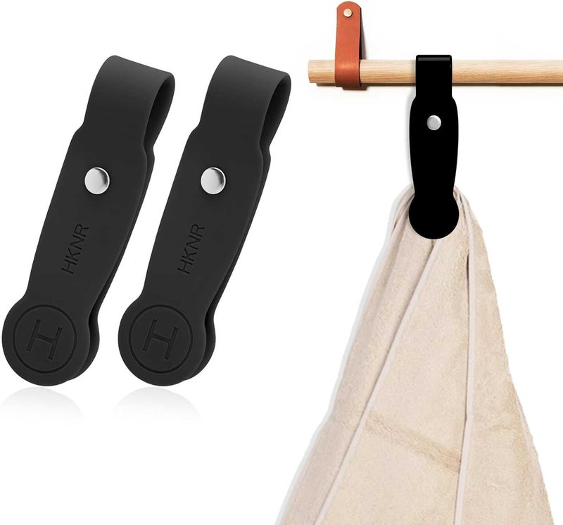 HKNR 2 Pcs Strong Magnetic Towel Clips for Kitchen, Waterproof Silicone Towel Holder for Oven Handle Fridge, No Drill Multi-Purpose Kitchen Towel Clip, Bathroom, Outdoor Use (Black) - Image 1